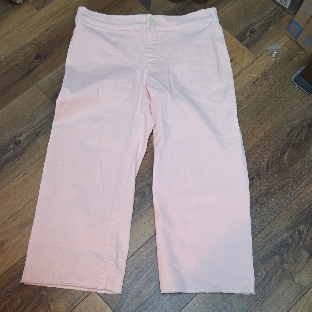Light Pink Wide-Leg Pants 23" Ankle Crop Raw Edge NWOT